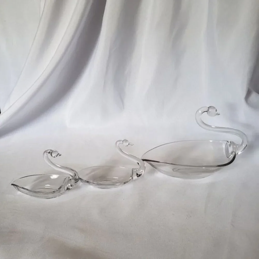 Duncan&miller glass swan candy/trinket dish set of 3